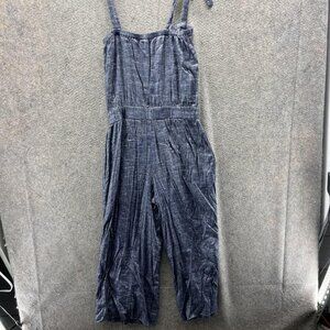 Theory Jumpsuit Womens 0 Blue Chambray Wide Leg Cropped Tie Strap Casual